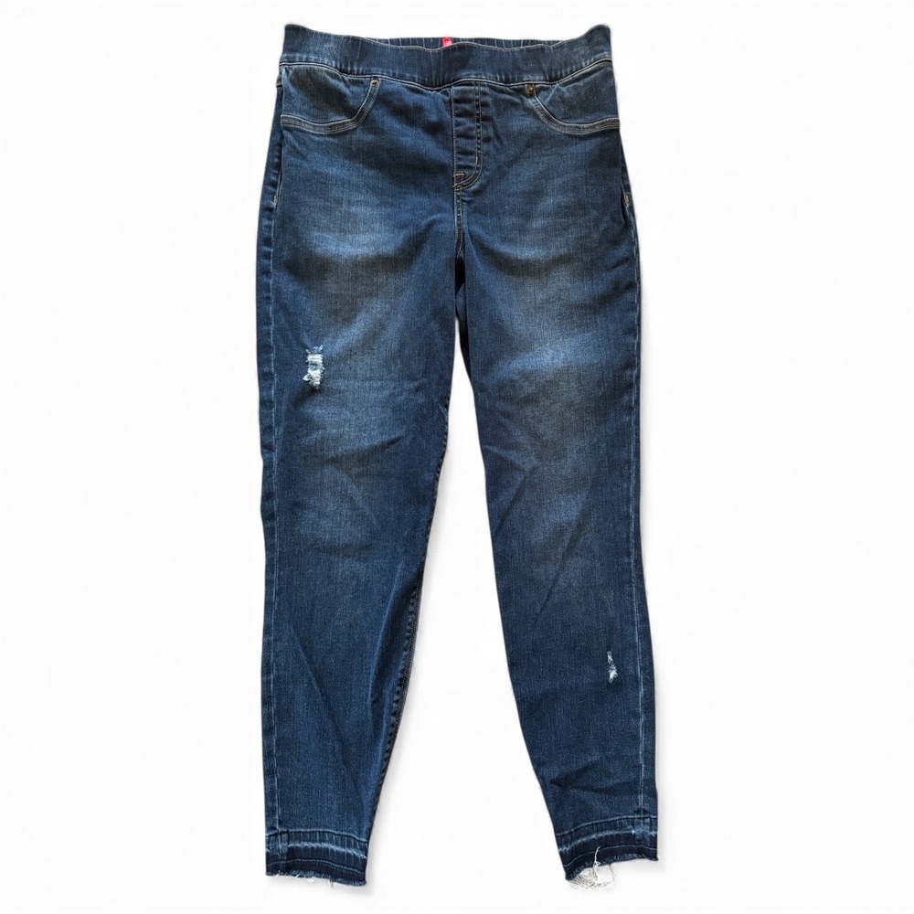 SPANX Women's Jeans Size L/G Dark Wash Distressed Denim‎ Jegging Pants